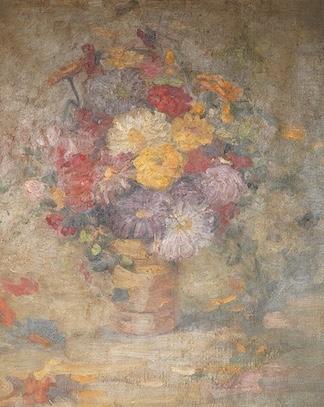 Continental School, 20th century, Still life of flowers in a vase, unsigned, oil on canvas, 54 x 43cm